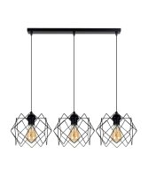 Longue lampe suspendue Loft Noir M&eacute;tal E27 3-flamme