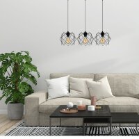Longue lampe suspendue Loft Noir Métal E27 3-flamme