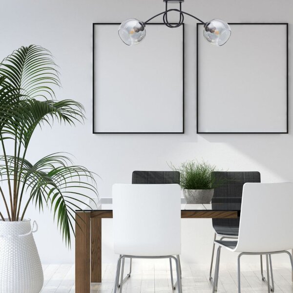 Plafonnier noir verre fumé métal E27 L:70 cm