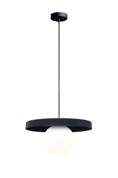 Confortable lampe à suspendre verre métal noir E27 Ø30 cm