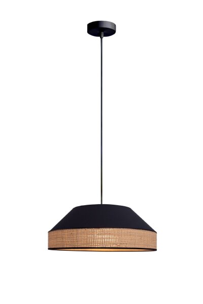 Lampe à suspendre ronde tissu rotin noir naturel E27 Ø45 cm