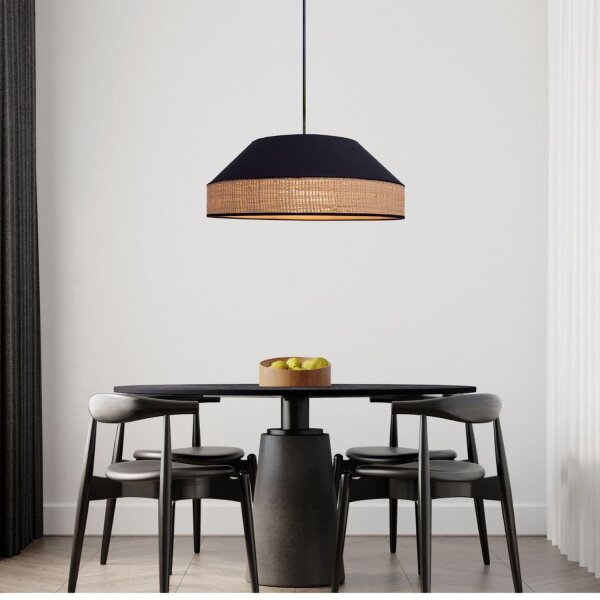 Lampe à suspendre ronde tissu rotin noir naturel E27 Ø45 cm