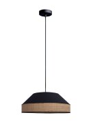 Lampe &agrave; suspendre ronde tissu rotin noir naturel...