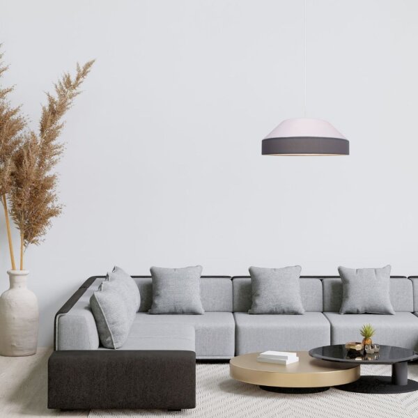 Lampe à suspendre ronde Tissu Blanc Gris E27 Ø45 cm faible éblouissement