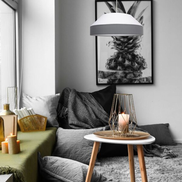 Lampe à suspendre ronde Tissu Blanc Gris E27 Ø45 cm faible éblouissement