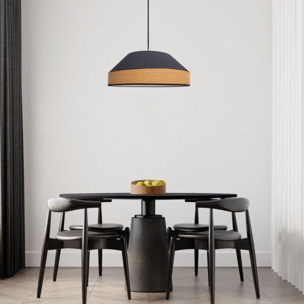 Suspension ronde tissu confortable noir naturel L:45 cm