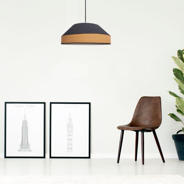 Suspension ronde tissu confortable noir naturel L:45 cm