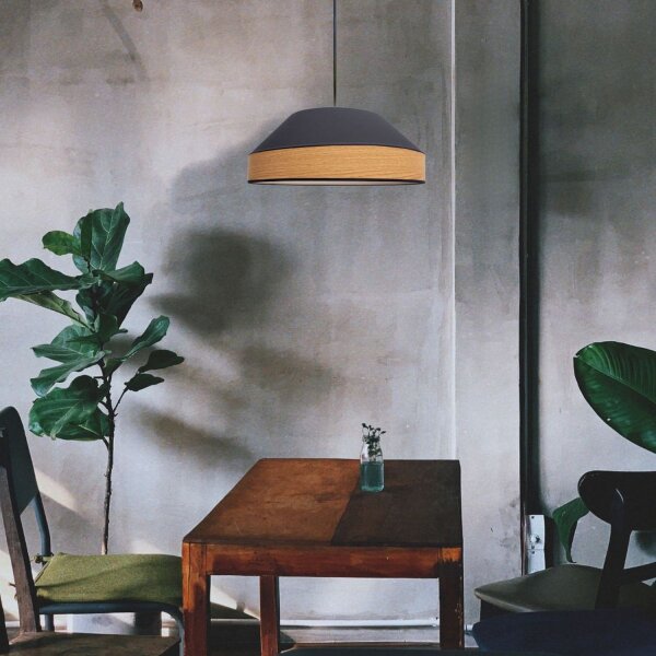 Suspension ronde tissu confortable noir naturel L:45 cm