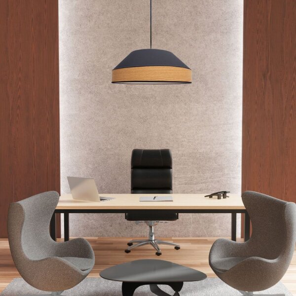 Suspension ronde tissu confortable noir naturel L:45 cm
