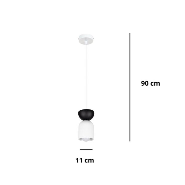 Lampe à suspendre minimaliste Blanc Noir E27 Ø11 cm rond