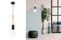 Lampe à suspendre bois métal noir E27...