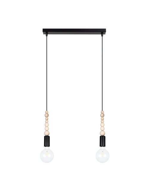 Longue lampe à suspendre Noir Bois Métal L:40 cm E27 2-flmg