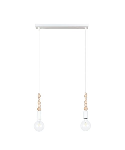 Longue lampe à suspendre Blanc Bois Métal L:40 cm E27 2-flmg