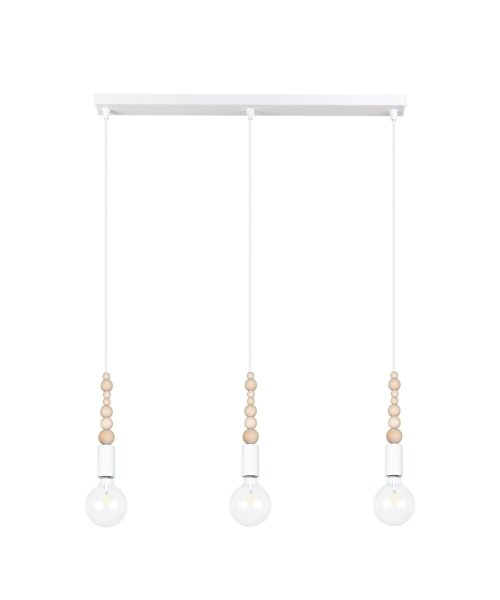 Longue lampe à suspendre Blanc Bois Métal L:60 cm E27 3-flmg