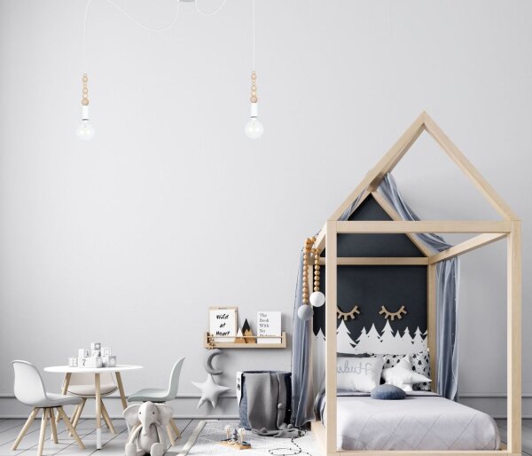 Grande lampe Spider suspendue bois métal E27 400 cm blanc