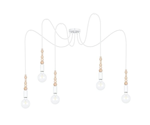 Grand Spider Lampe à suspendre bois métal E27 5-flmg blanc