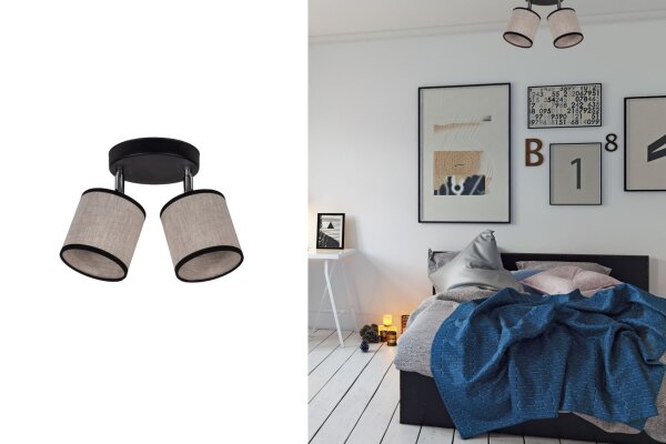 Plafonnier orientable tissu anti-éblouissant E14 2-flmg