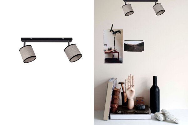Spot mobile au plafond Tissu Noir Beige E14 L:55 cm