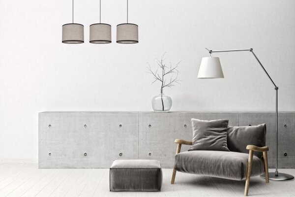 Suspension Tissu Noir Beige E27 70 cm long 3-flmg