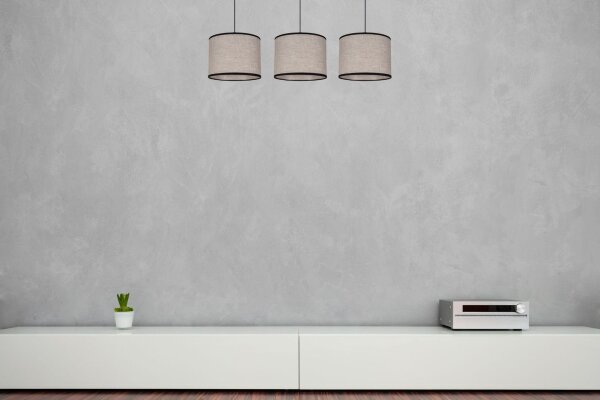Suspension Tissu Noir Beige E27 70 cm long 3-flmg
