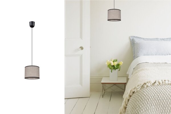 Lampe à suspendre ronde Tissu Noir Beige E27 Ø20 cm Moderne