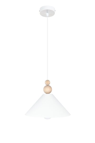 Suspension blanche bois métal Ø26 cm rond E27 confortable