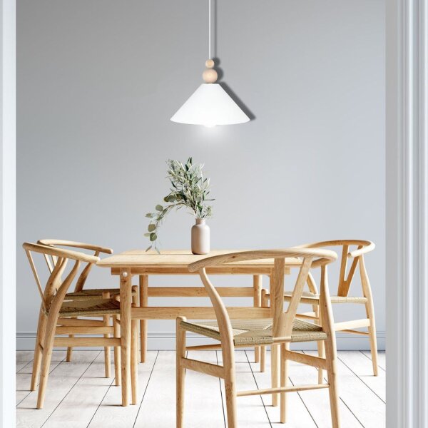 Suspension blanche bois métal Ø26 cm rond E27 confortable