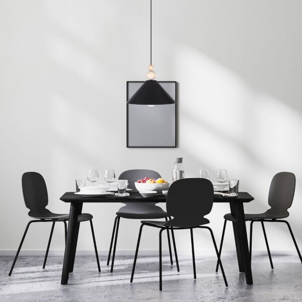 Suspension noire bois métal Ø26 cm E27 cosy