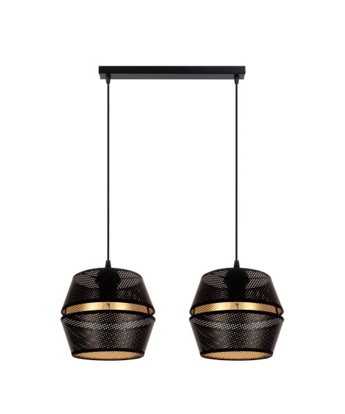 Lampe à suspendre métal noir or E27 50 cm de long 2 flammes
