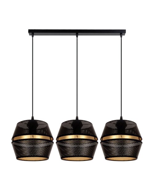 Lampe à suspendre métal noir or E27 70 cm long 3-flamme