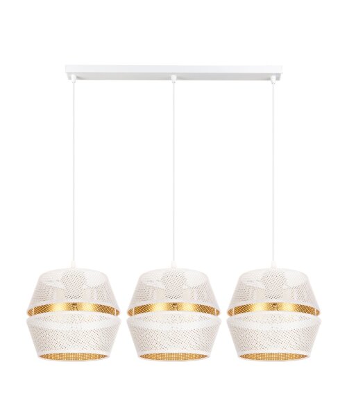 Suspension métal blanc or E27 70 cm long 3-flamme