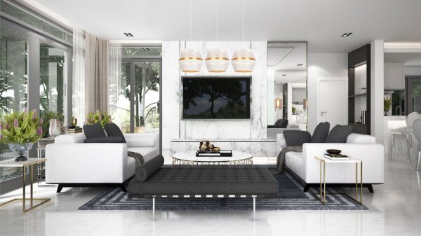 Suspension métal blanc or E27 70 cm long 3-flamme