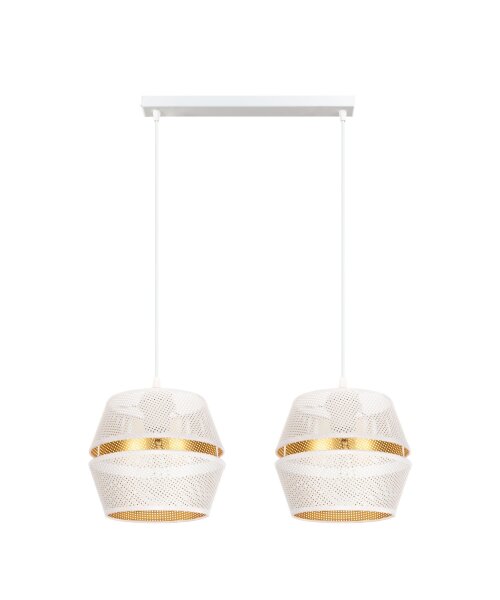Lampe à suspendre métal blanc or E27 50 cm de long 2 flammes