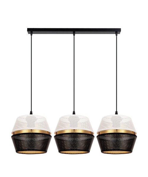 Longue lampe à suspendre 3 flammes métal noir blanc or E27