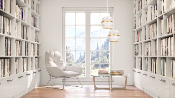 Suspension blanc or métal 2 flammes L:40 cm E27