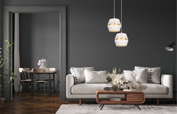 Suspension blanc or métal 2 flammes L:40 cm E27