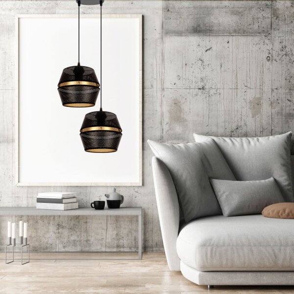 Suspension noir or métal 2 flammes L:40 cm E27