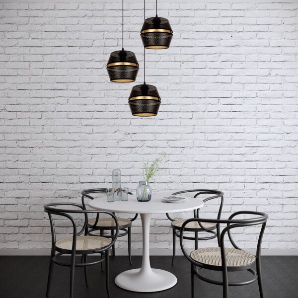 Lampe à suspendre ronde noir or métal L:45 cm E27 3-flmg