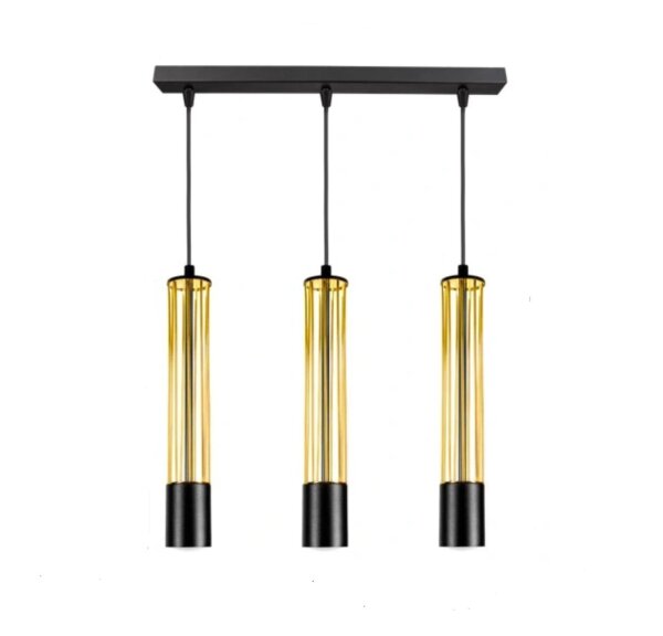 Suspension métal GU10 L:55 cm noir or 3-flmg