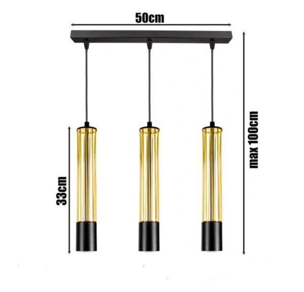 Suspension métal GU10 L:55 cm noir or 3-flmg