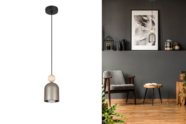 Lampe à suspendre confortable Champagne Métal Bois E27 Ø11 cm