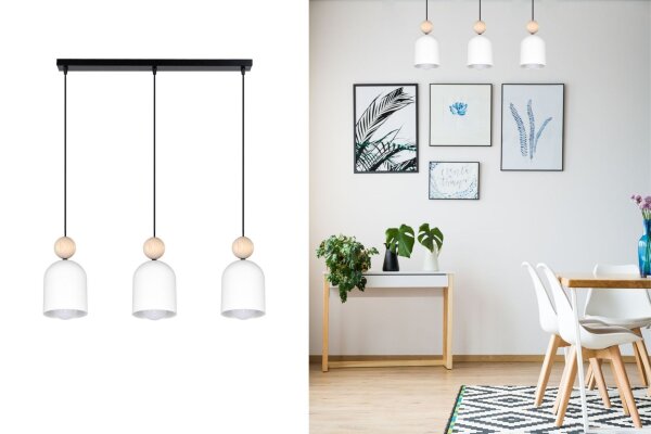 Lampe à suspendre chaleureuse Noir Blanc Métal Bois E27 66 cm