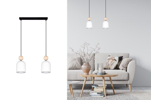 Lampe à suspendre confortable Noir Blanc Métal Bois E27 46 cm