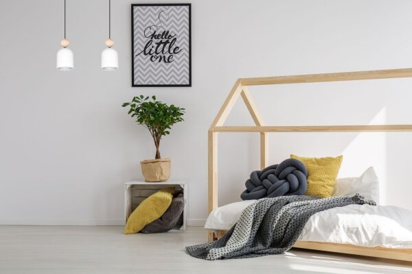 Lampe à suspendre confortable Noir Blanc Métal Bois E27 46 cm