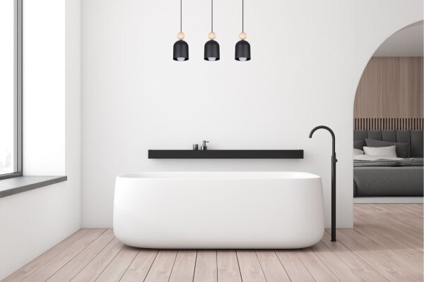 Accueillante lampe à suspendre Noir Métal Bois E27 66 cm