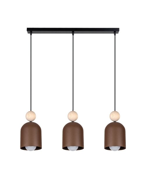 Accueillante lampe à suspendre brun rouille métal bois E27 66 cm