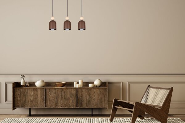 Accueillante lampe à suspendre brun rouille métal bois E27 66 cm