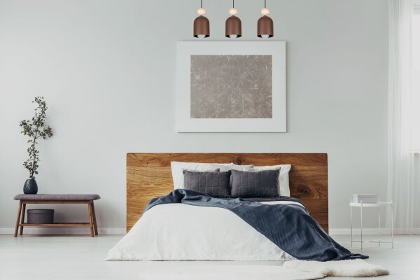 Accueillante lampe à suspendre brun rouille métal bois E27 66 cm