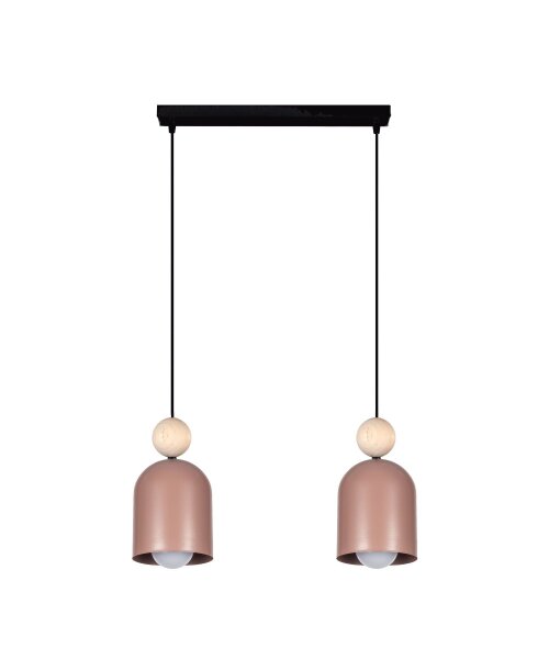 Suspension Rose Métal Bois 2 flammes E27 46 cm de long