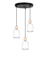 Suspension ronde Blanc Métal Bois 3-flmg E27...